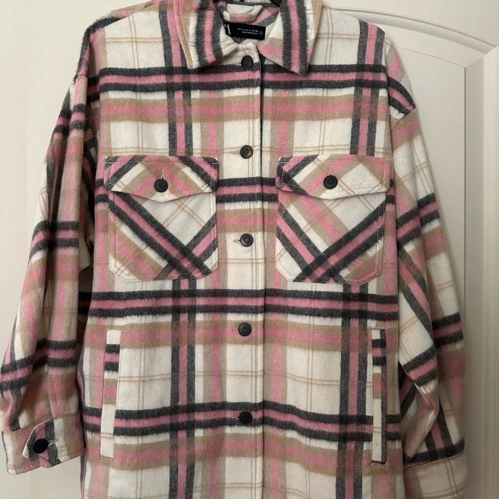 Zara Pink and Black Plaid Utility Jacket